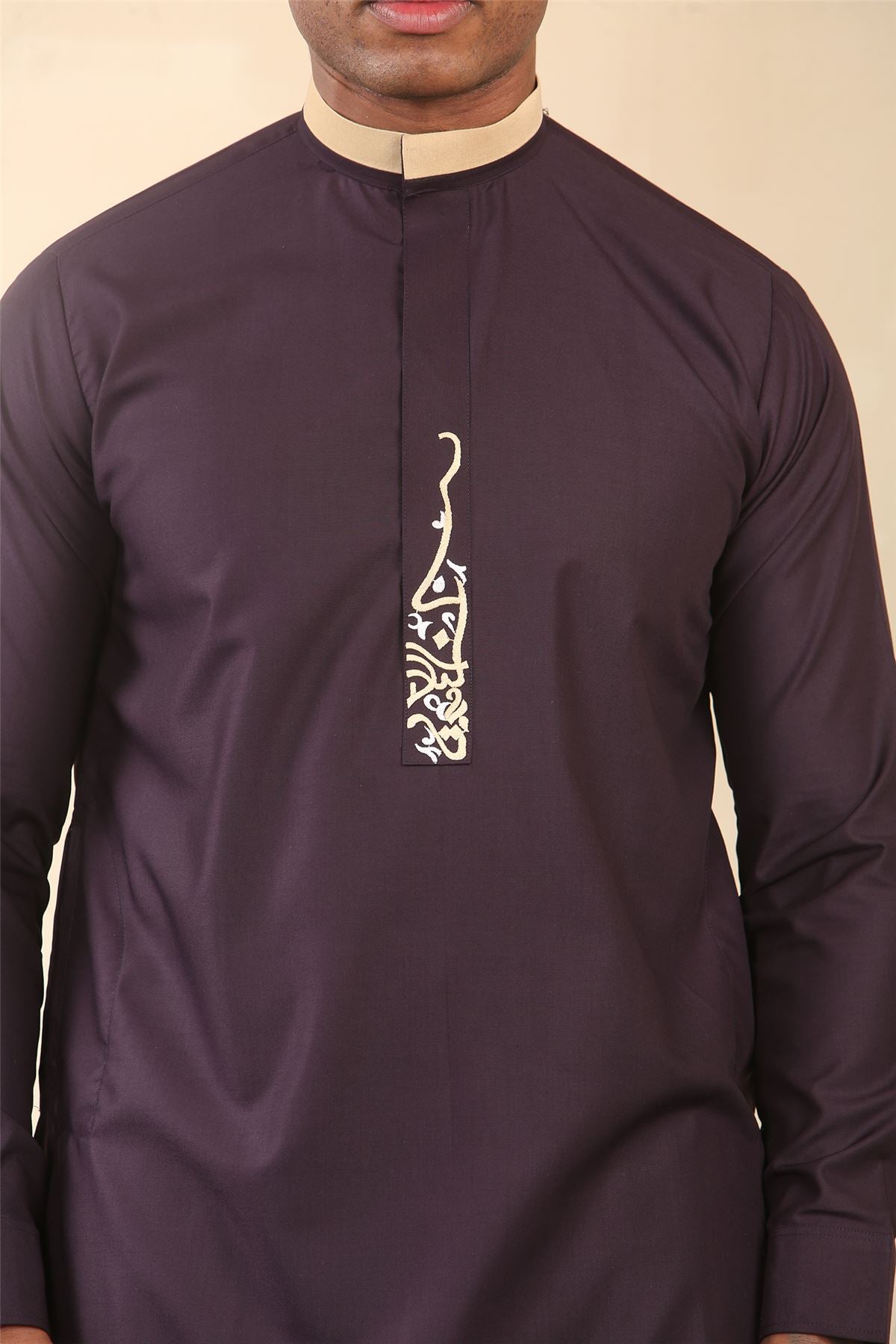 Men's Thobe Jubba Nehru Round Collar Islamic Clothing Muslim Kaftan Embroidery Eid Robe Saudi