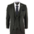 Mens Wool 3 Piece Suit Tweed Olive Green Black Tailored Fit Classic - Knighthood Store