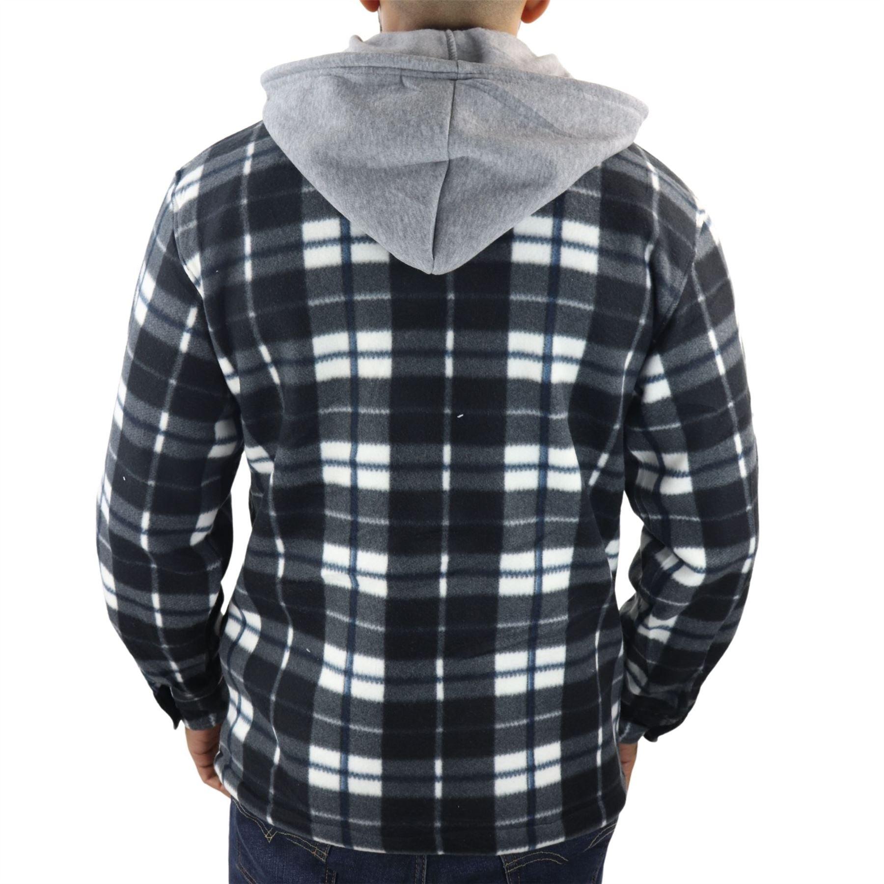 Men's Jumper Thermal Fleece Fur Lined Lumberjack Removable Hooded Buttoned Check Winter Shirt - Knighthood Store