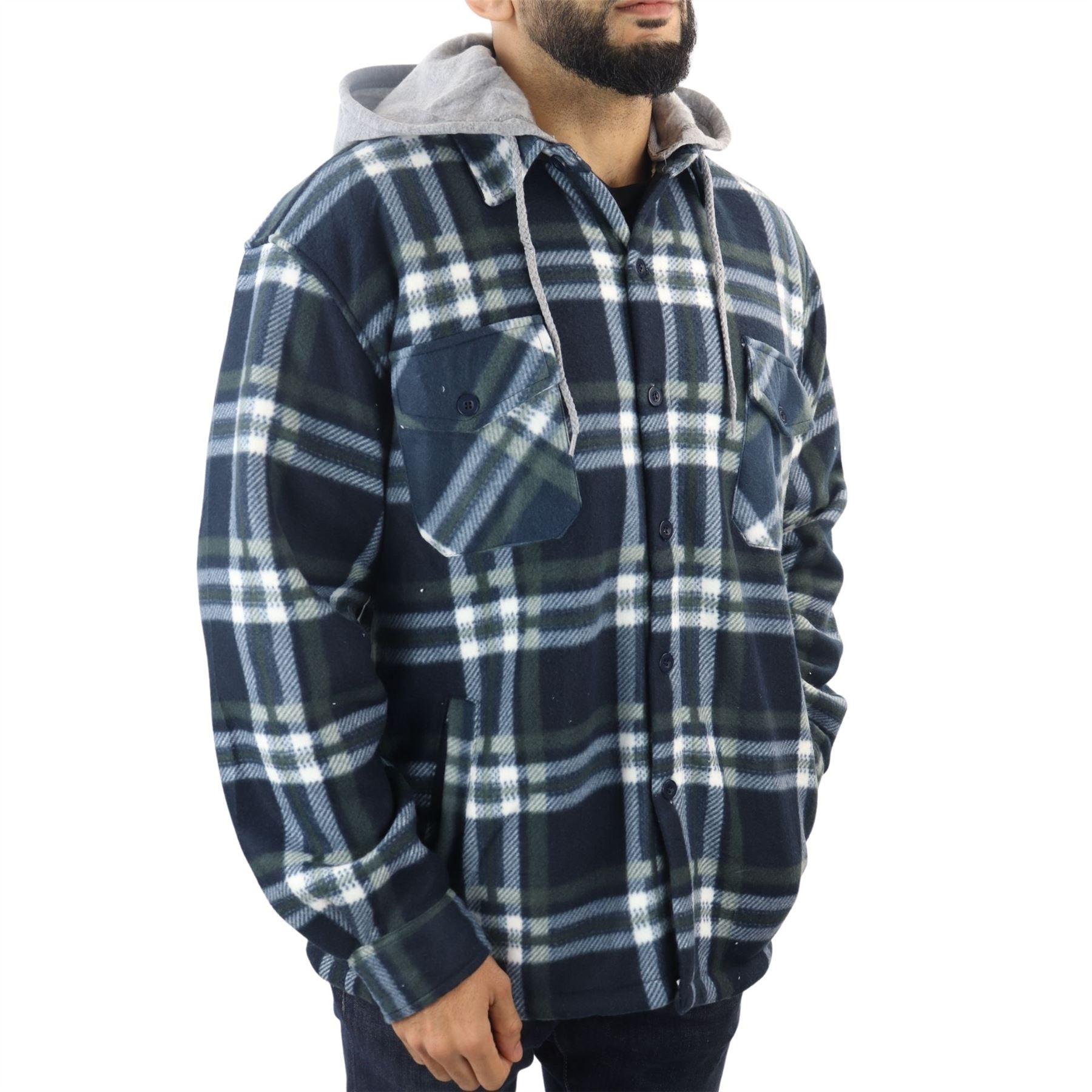 Men's Jumper Thermal Fleece Fur Lined Lumberjack Removable Hooded Buttoned Check Winter Shirt - Knighthood Store