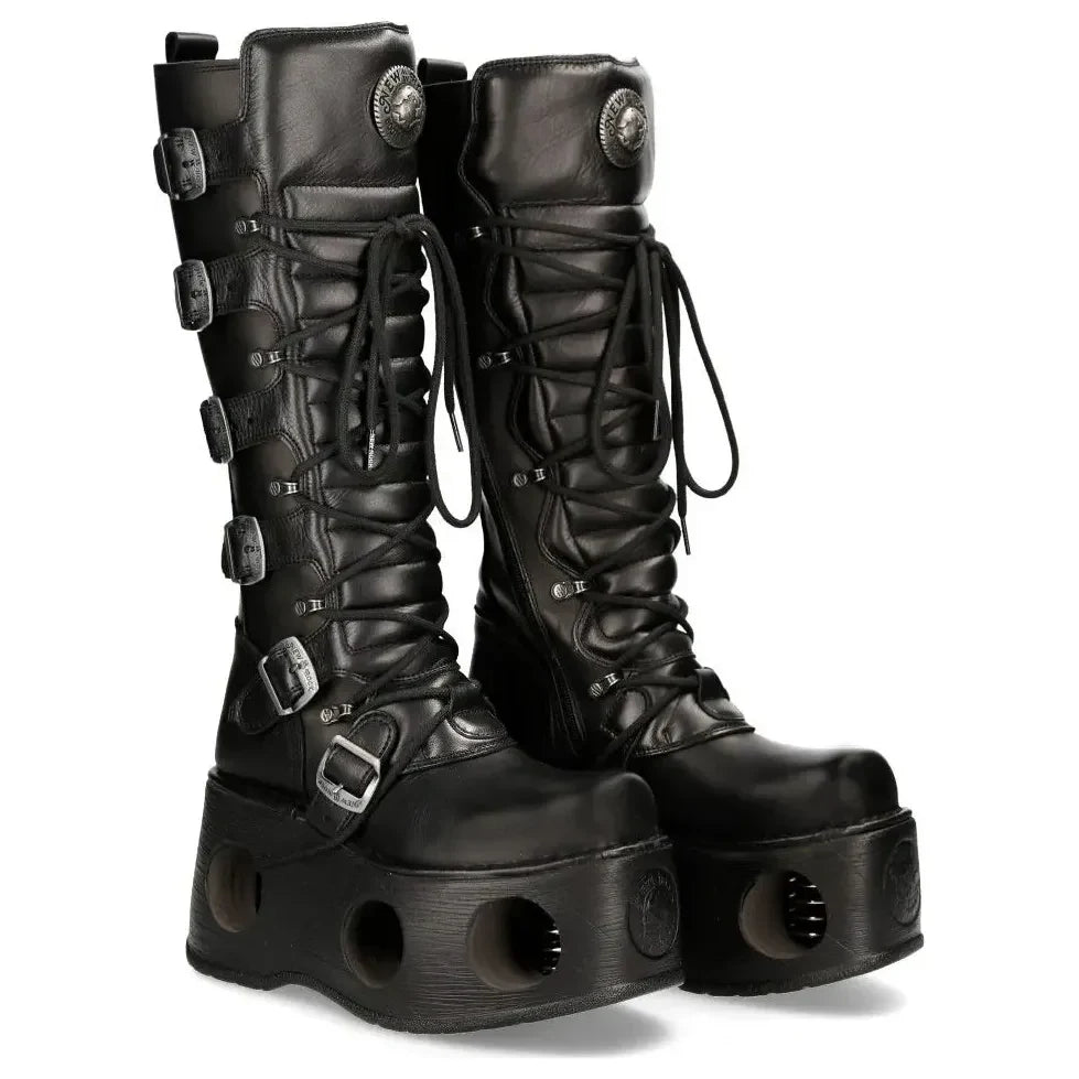Women's New Rock M-272-S2 Knee High Black Leather Gothic Boots