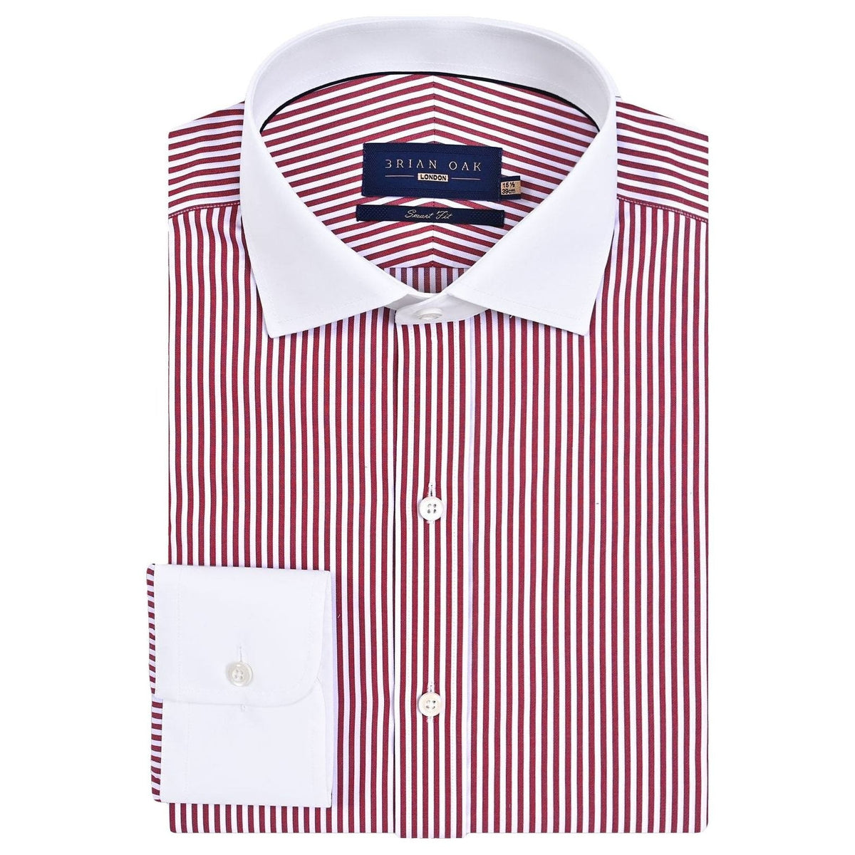 Men's Contrast Collar Striped Maroon Formal Shirt
