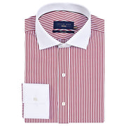 Men's Contrast Collar Striped Maroon Formal Shirt