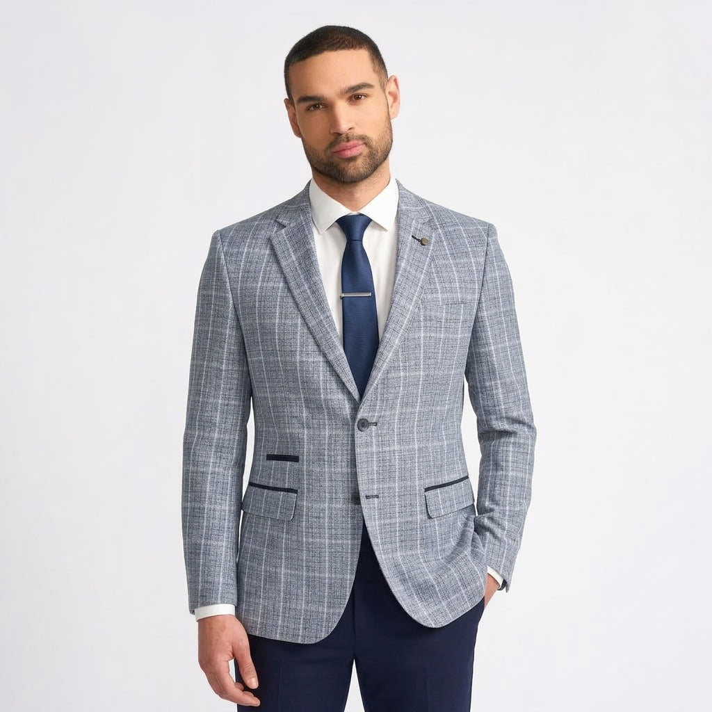 IM11 - Men's Check Slim Fit Two-Button Blazer