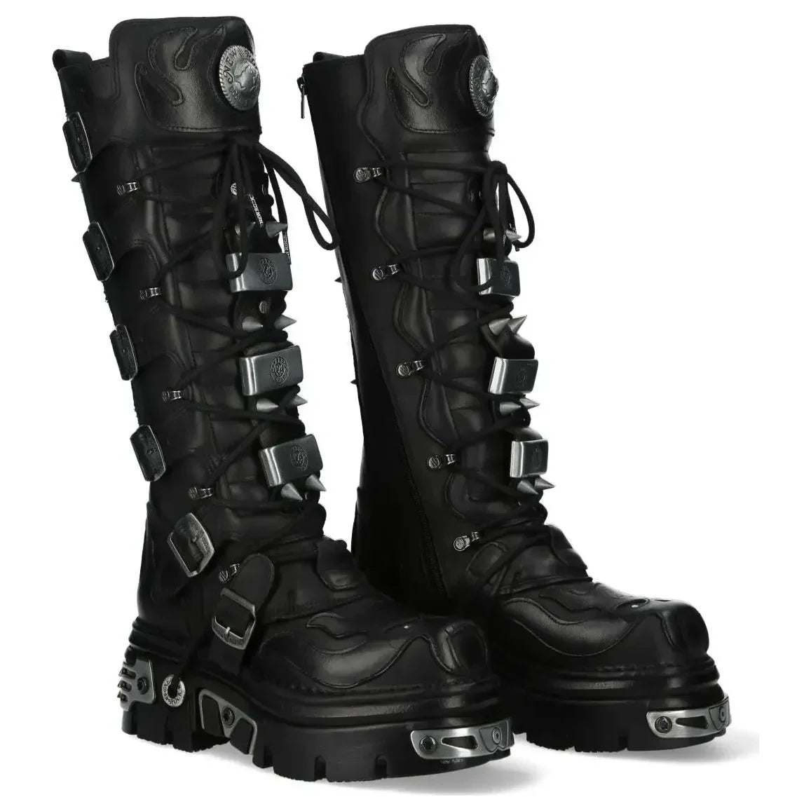 Women's New Rock M-161-C10 Knee High Black Leather Gothic Boots