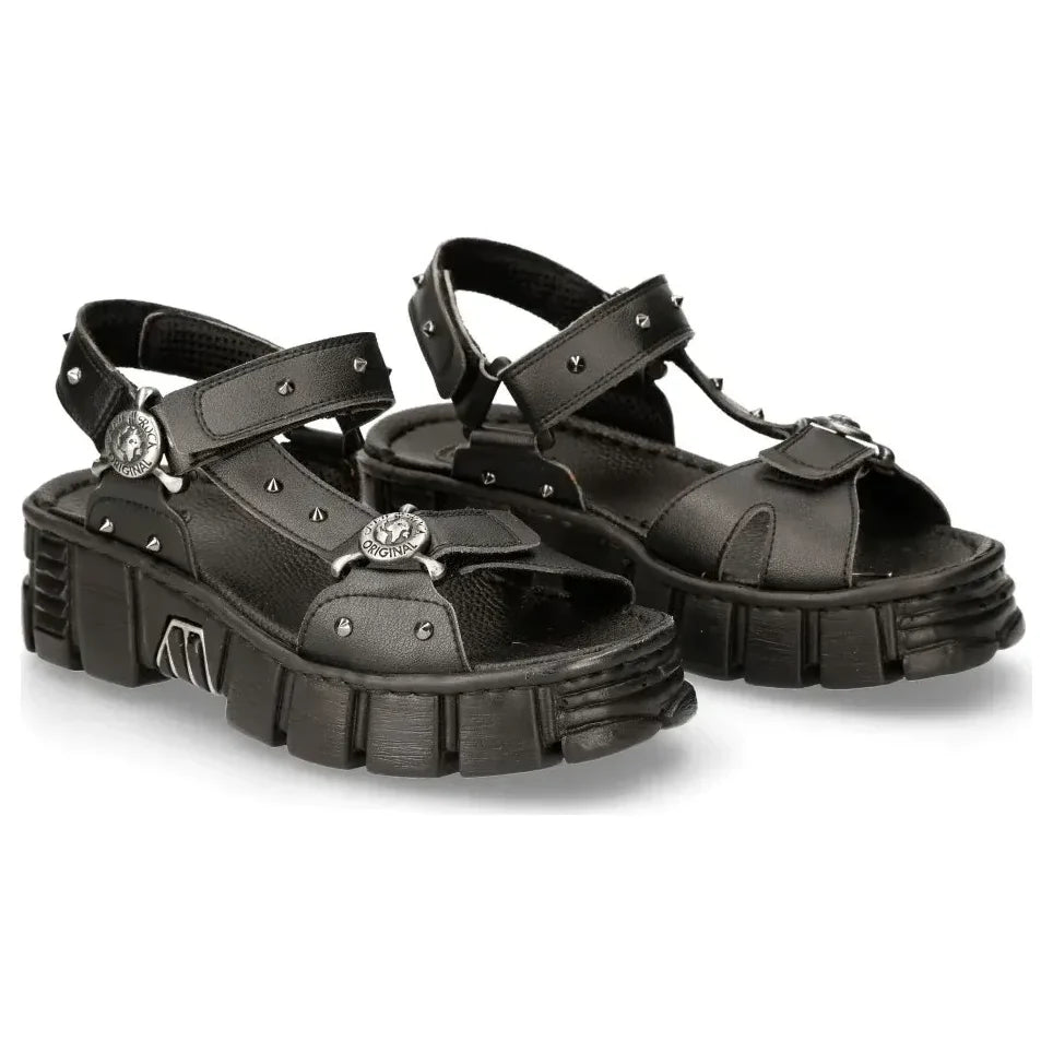Men's New Rock BIOS120-V1 Metallic Black Vegan Leather Sandals