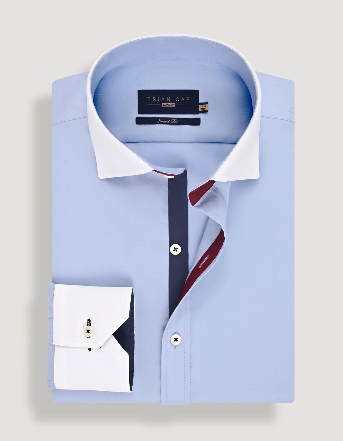 Men's Powder Blue Formal Shirt with White Collar & Cuffs