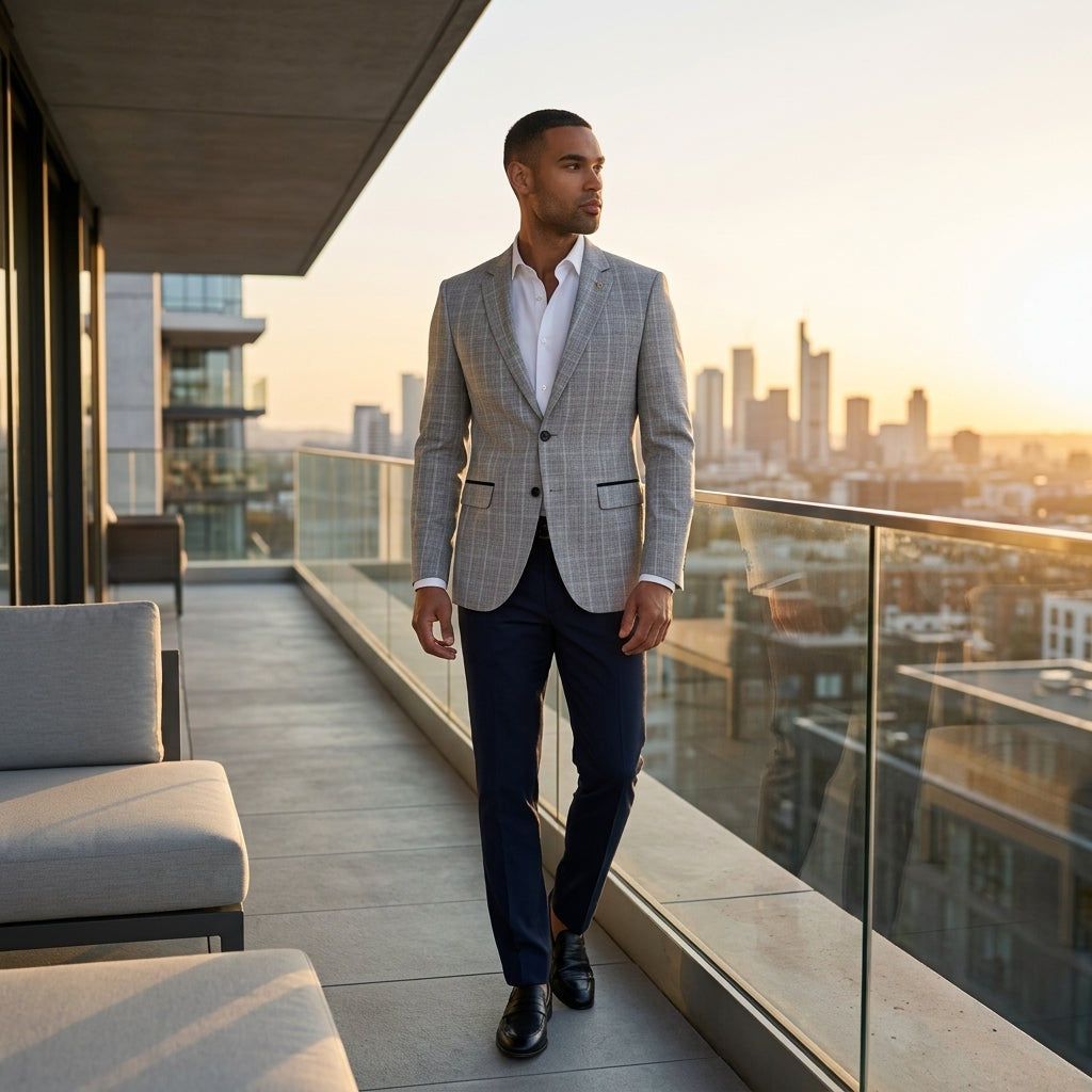 IM11 - Men's Check Slim Fit Two-Button Blazer
