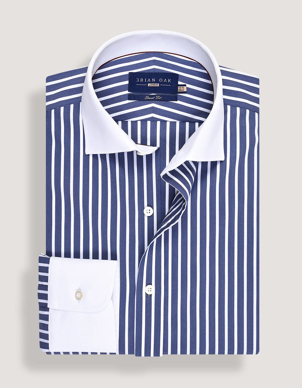 Navy Striped Cotton Shirt with Contrast Collar - Stylish Men's Shirt