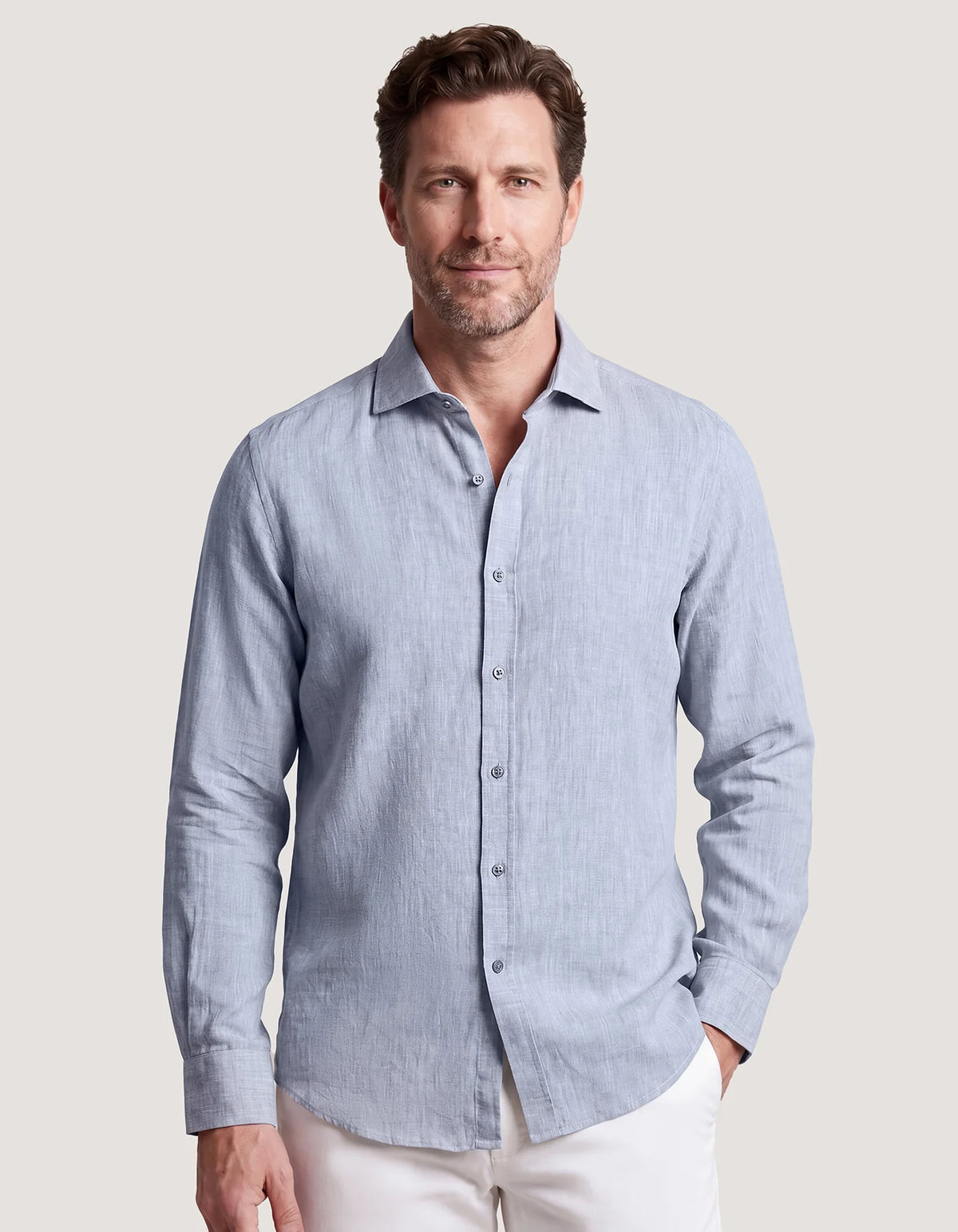 Men's Pure Linen Shirt - Light Grey