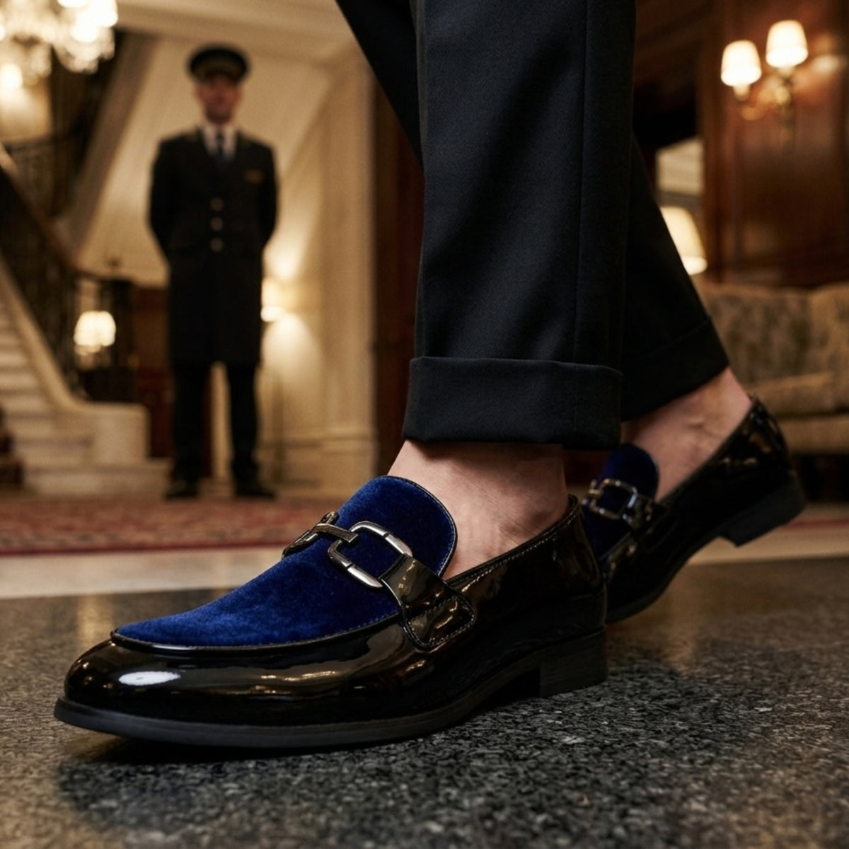Men's Velvet Patent Slip-On Dress Loafers