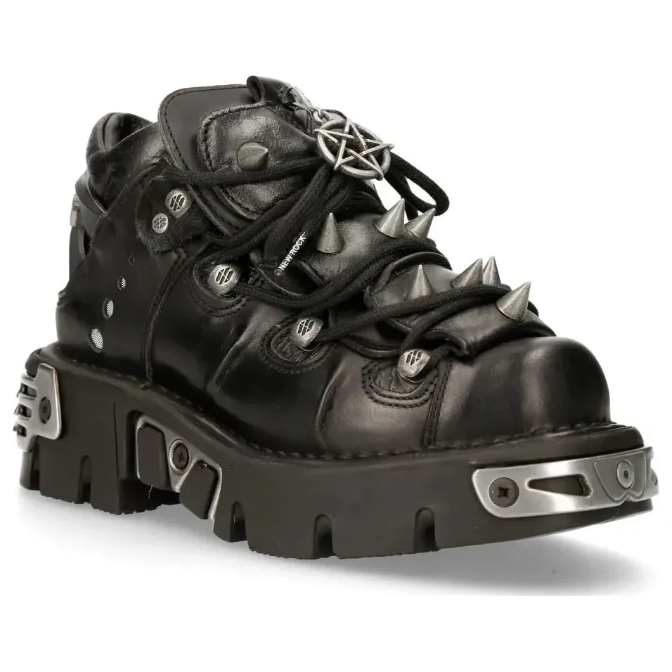 New Rock 110-S1 Women's Bootie Metal Spikes Goth Punk Laced