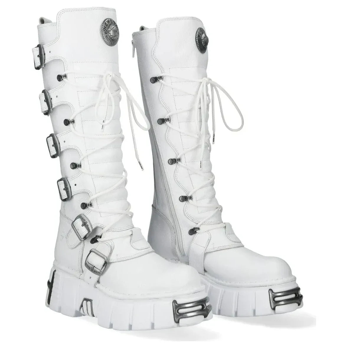 Women's New Rock M-272-C69 Knee High White Leather Gothic Boots