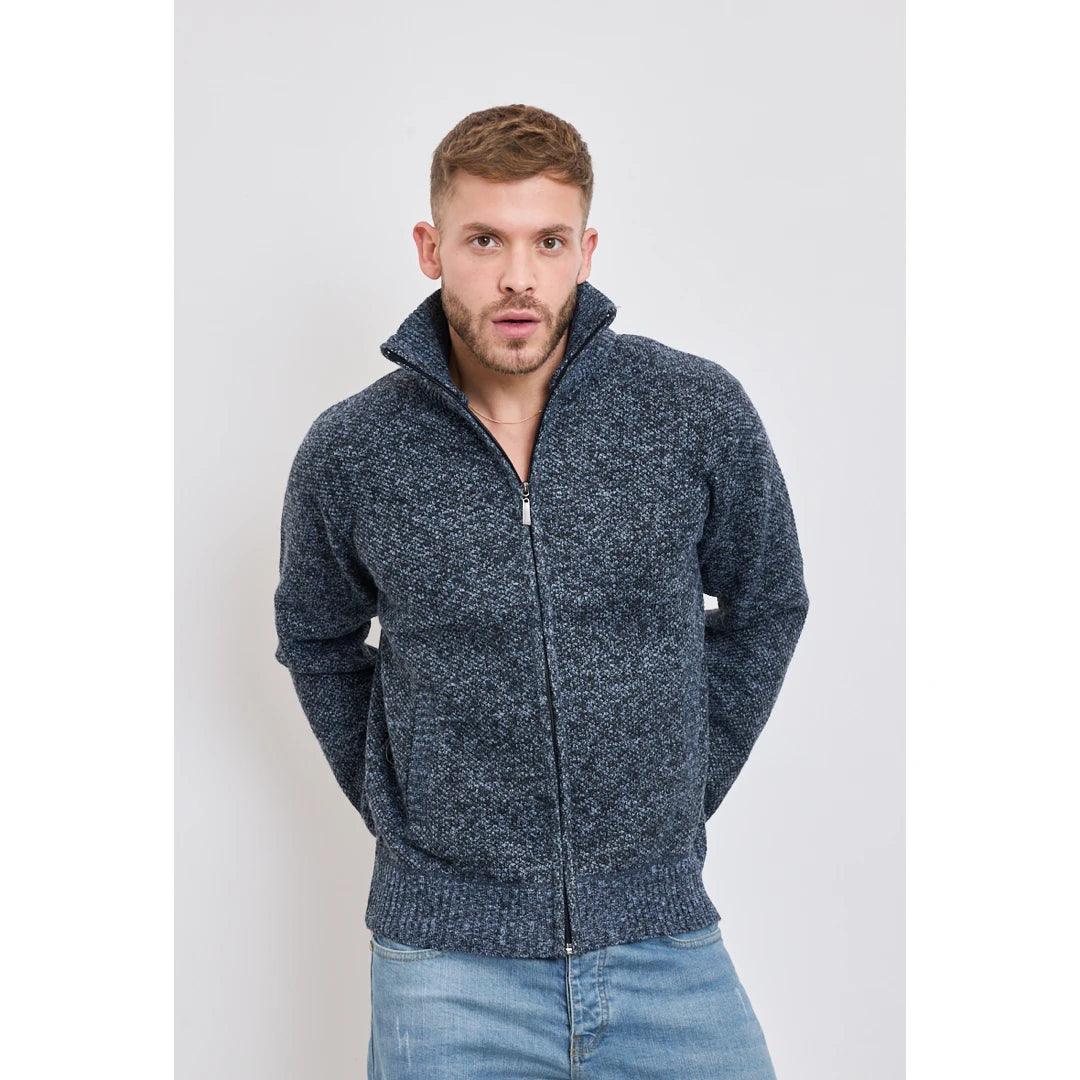 Mens Jumper Jacket Fleece Fur Lined Cardigan Knitted Warm Winter Casual Zipped - Knighthood Store