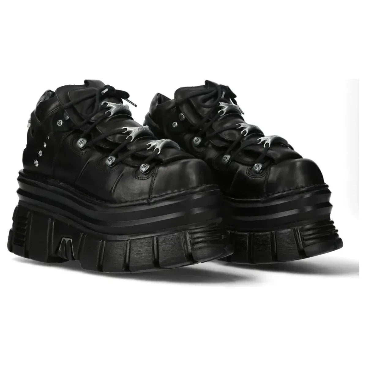 Women's New Rock M-106-C178 Black Gothic Punk Chunky Ankle Boots