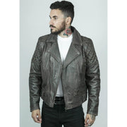 Mens Slim Fit Cross Zip Retro Vintage Brown Biker Punk Rock Real Leather Jacket - Knighthood Store