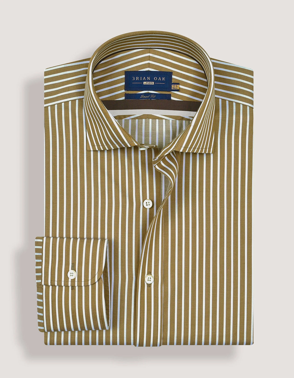 Men's Beige Striped Cotton Dress Shirt