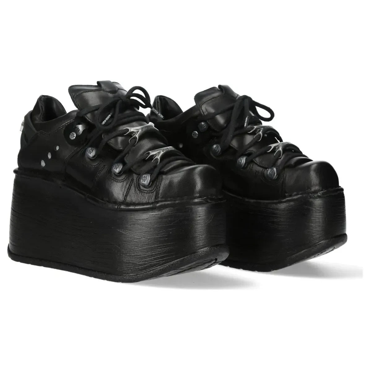 Women's New Rock M-120N-C96 Black Leather Platform Ankle Boots