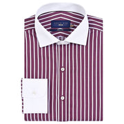 Men's Contrast Collar Striped Light Maroon Formal Shirt