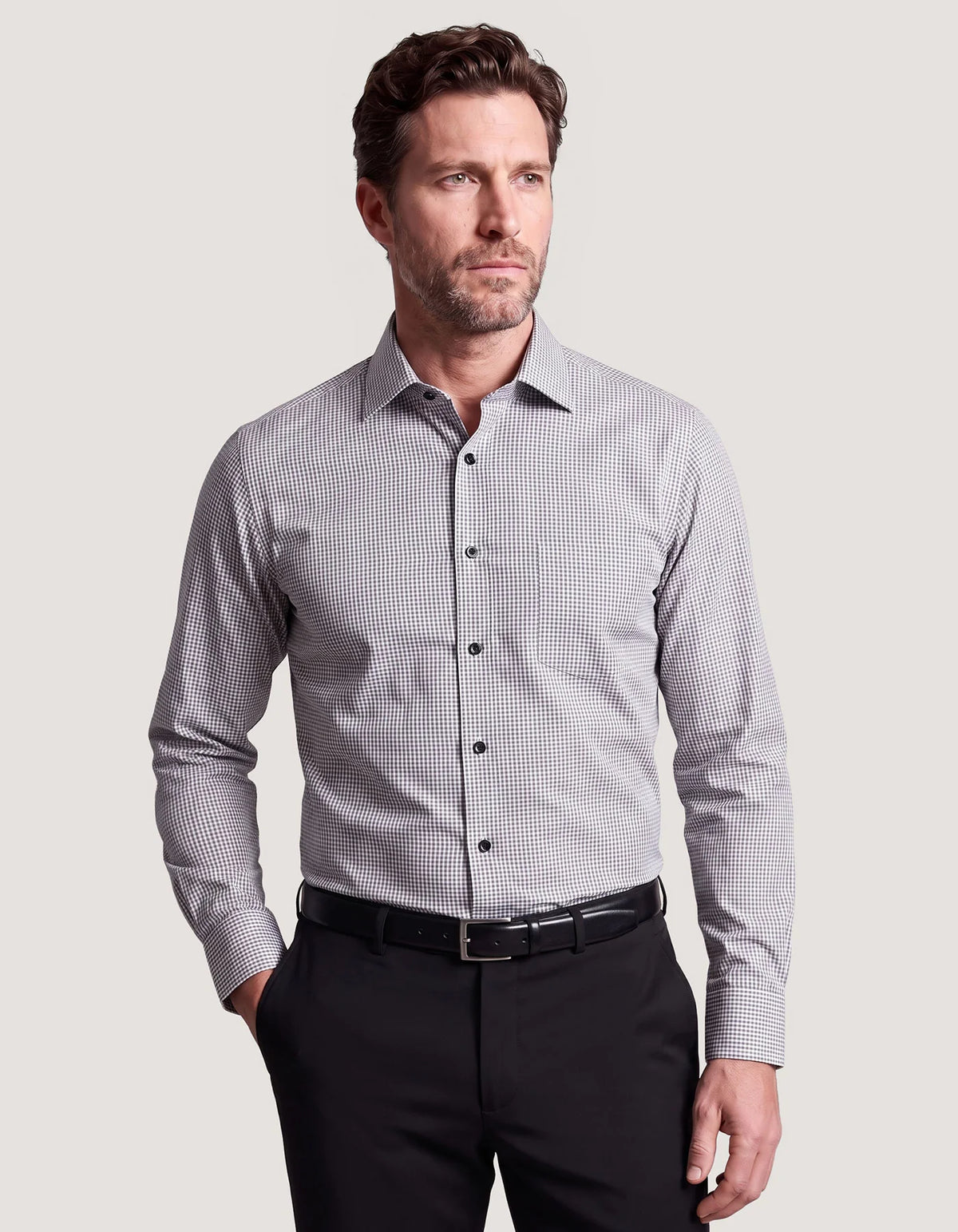 Men's Grey And White Checkered Shirt
