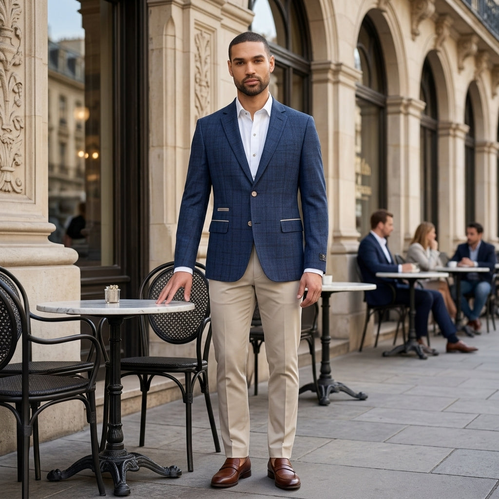 IM11 - Men's Check Slim Fit Two-Button Blazer
