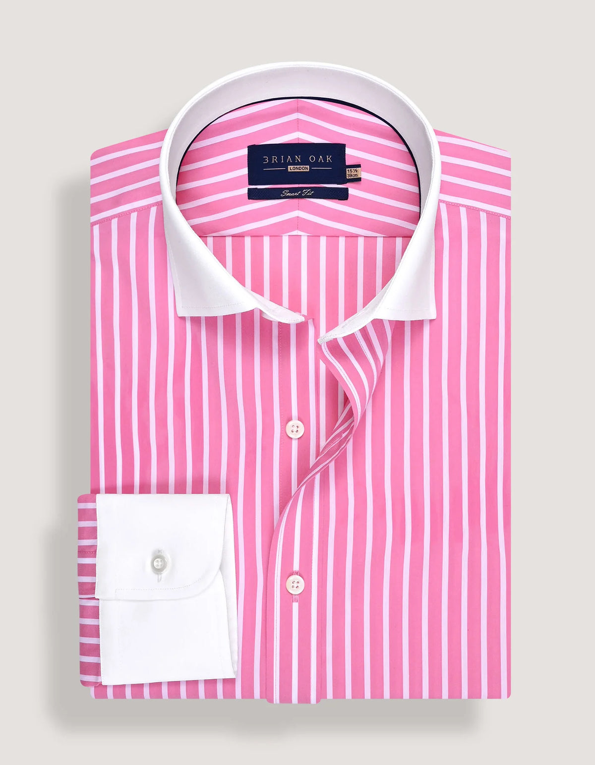 Men's Flamingo Pink Striped Contrast Collar Shirt