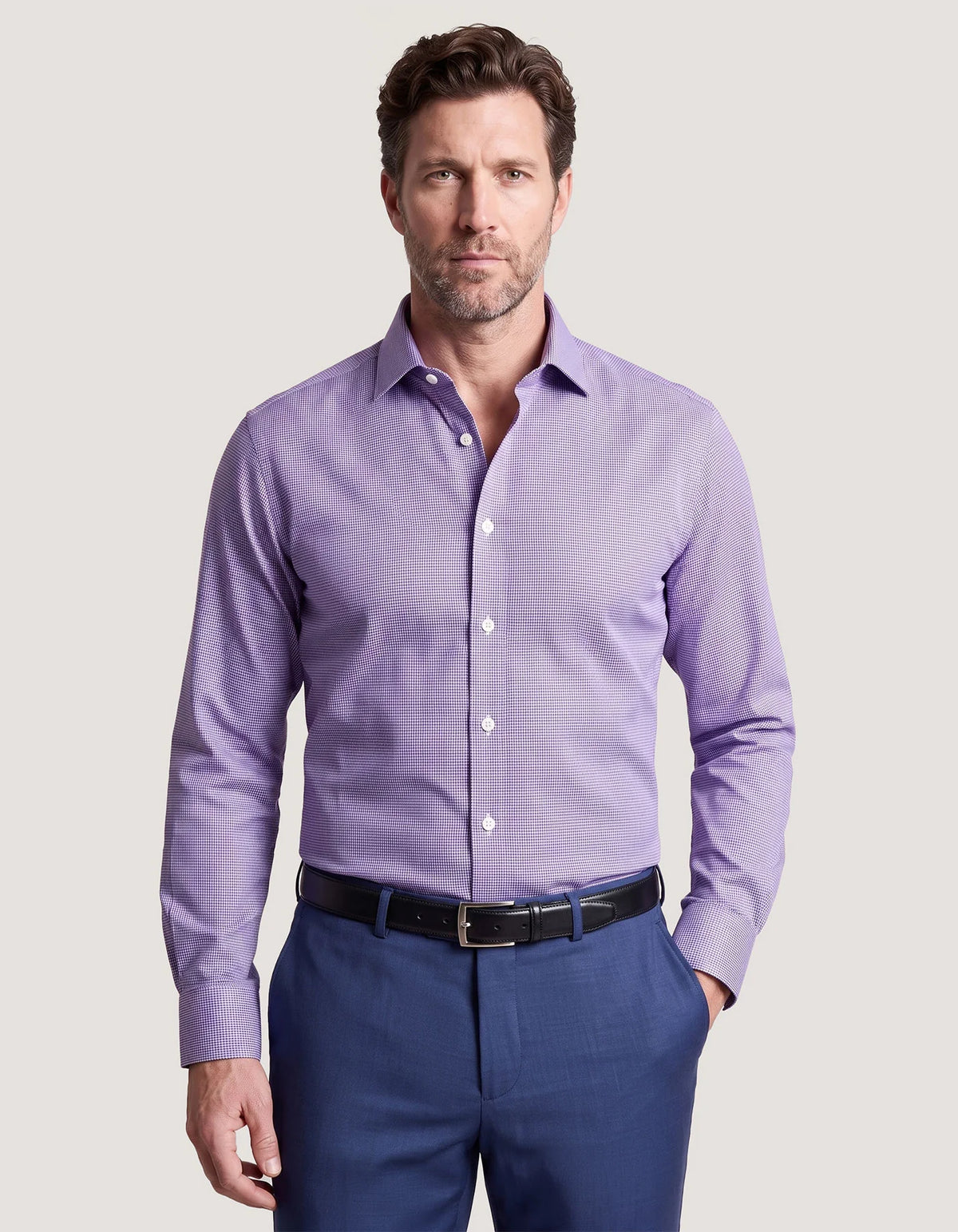 Men's Purple And White Checkered Shirt