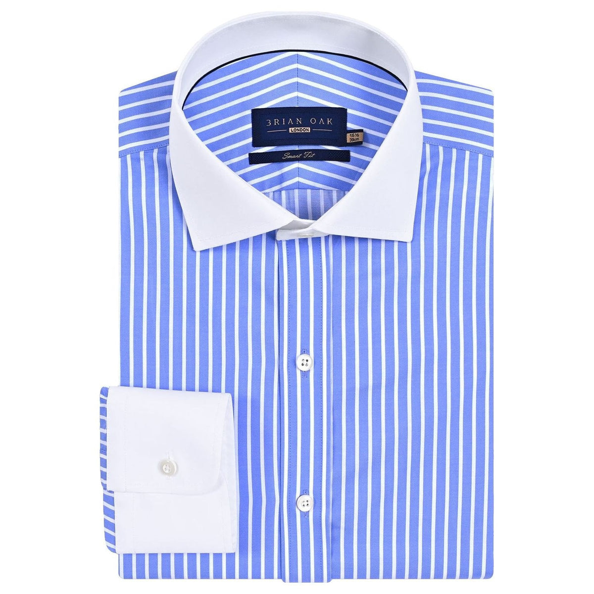 Men's Contrast Collar Striped Sky Formal Shirt