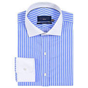 Men's Contrast Collar Striped Sky Formal Shirt