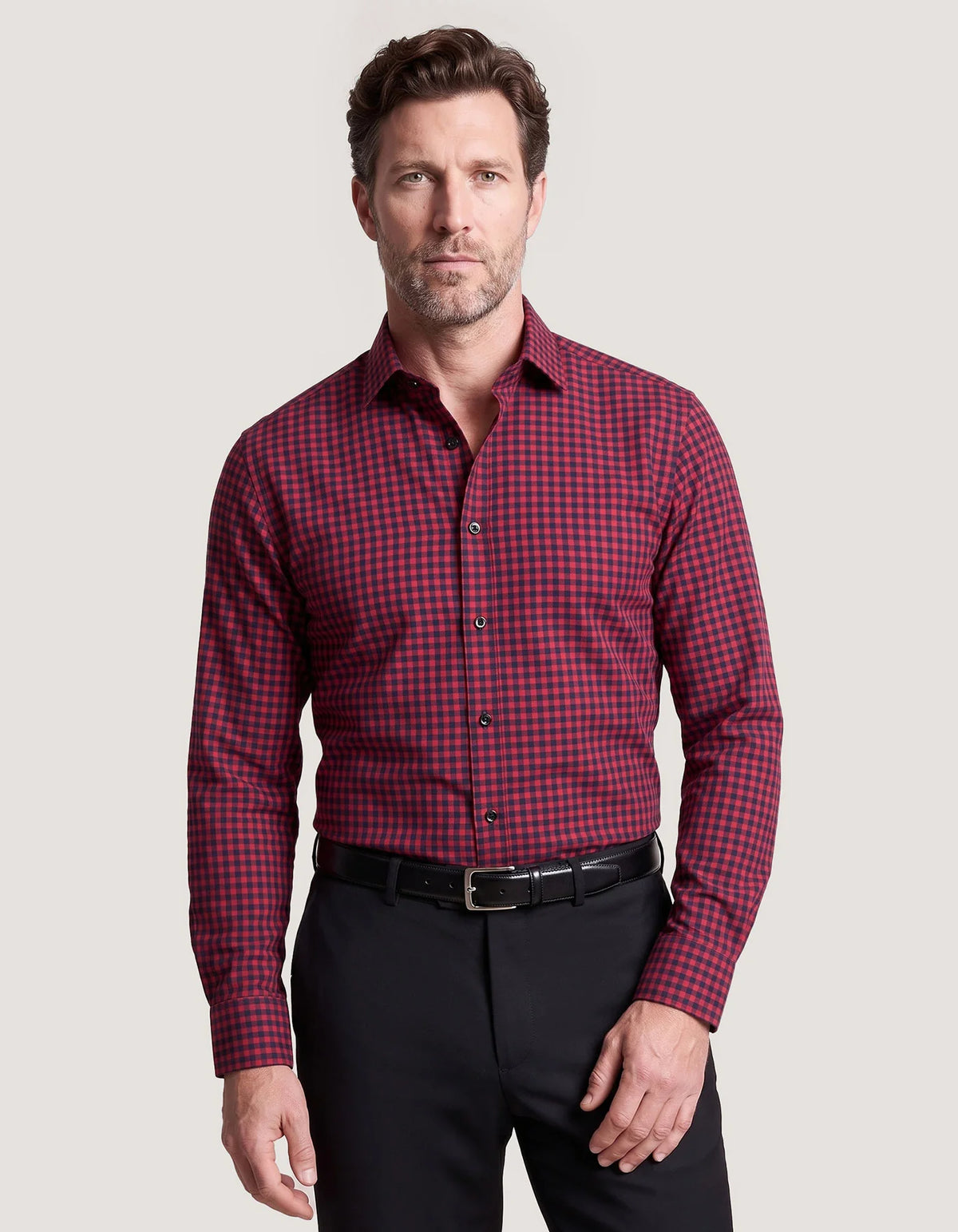 Men's Red And Navy Checkered Formal Shirt