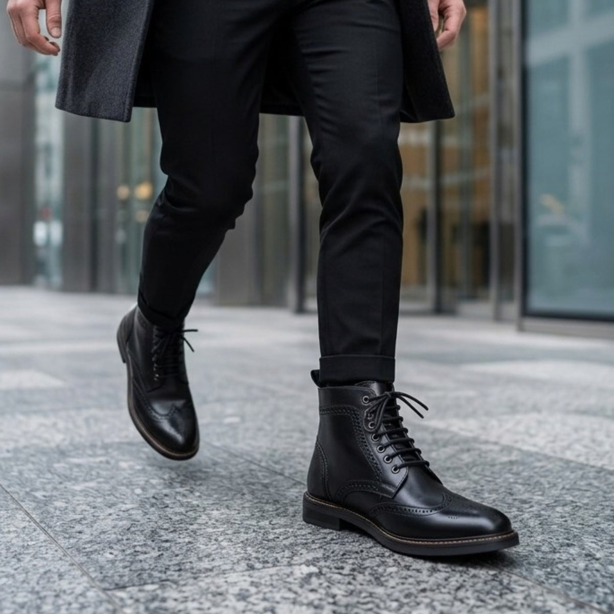 Aviemore - Men's Black Leather Wingtip Brogue Ankle Boots