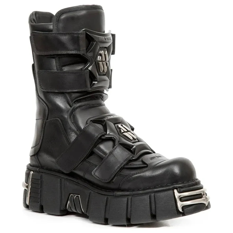 New Rock Boots M-422-S1 Unisex Metallic Black Platform Boots