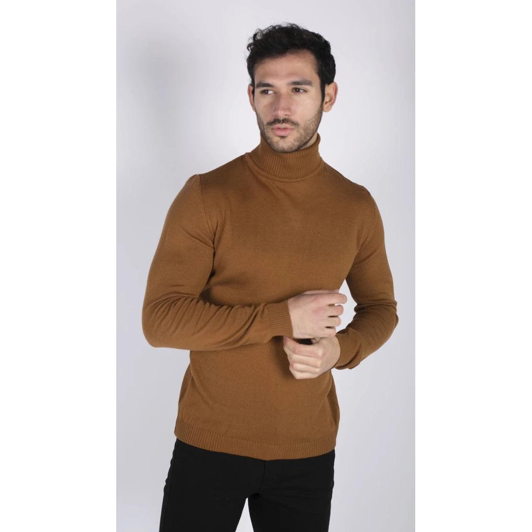 Mens Polar Neck Jumper Roll Neck High Turtle Neck Slim Fit Light Weight - Knighthood Store