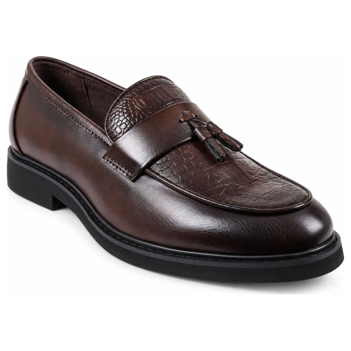 Men's Brown Vegan Leather Slip-On Tassel Loafers