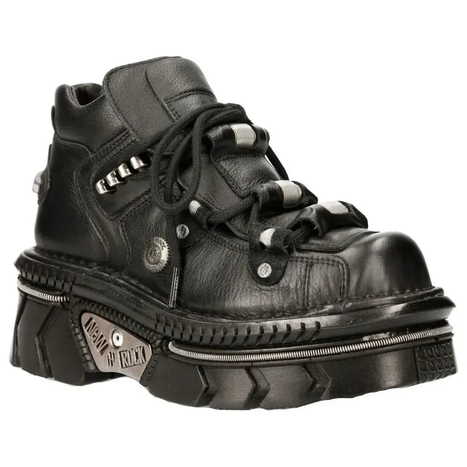 New Rock M-215-S6 Unisex Metallic Black Leather Goth Boots