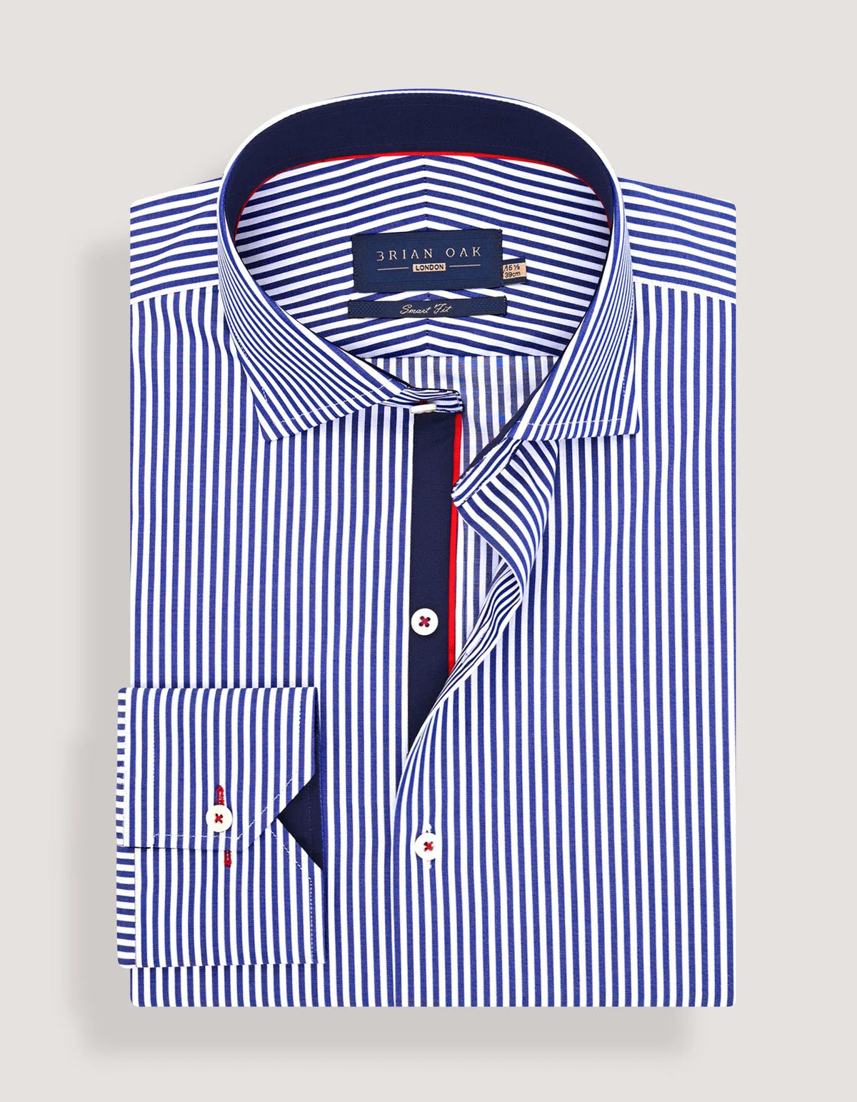 Men's Blue & White Striped Twill Formal Shirt with Contrast Trim