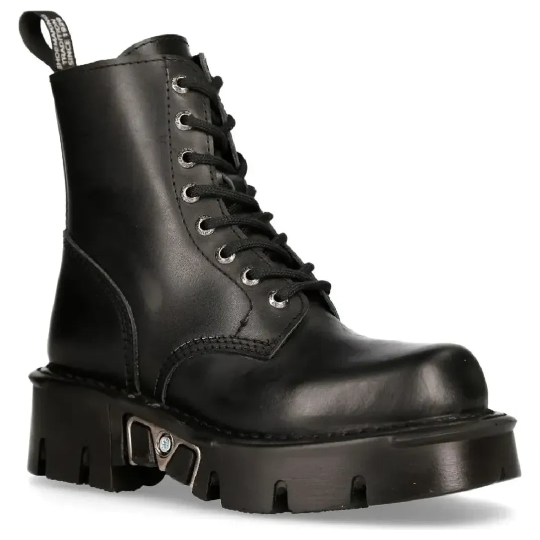 New Rock M-MILI084N-S Unisex Black Leather Platform Boots