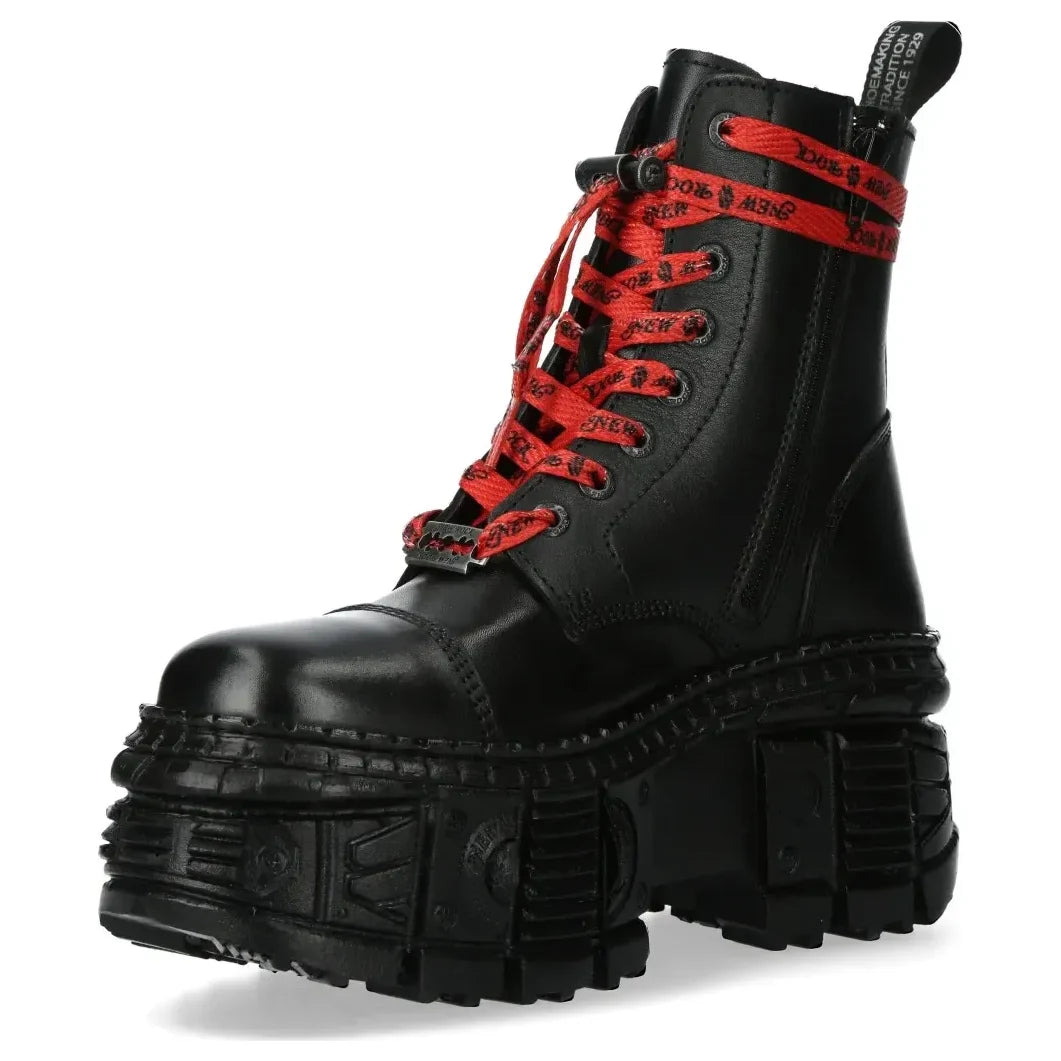 Men's New Rock WALL126CCT-C1 Boots Black Leather Platform Gothic