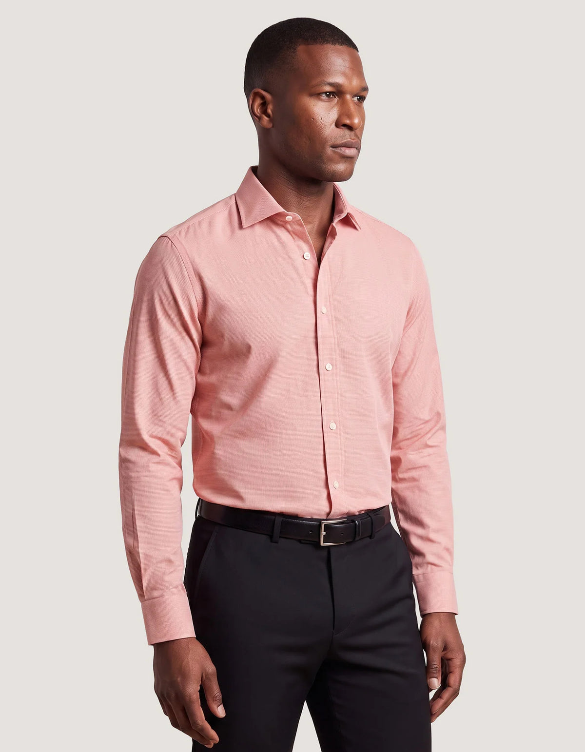 Men's Coral Pink Checkered Formal Shirt