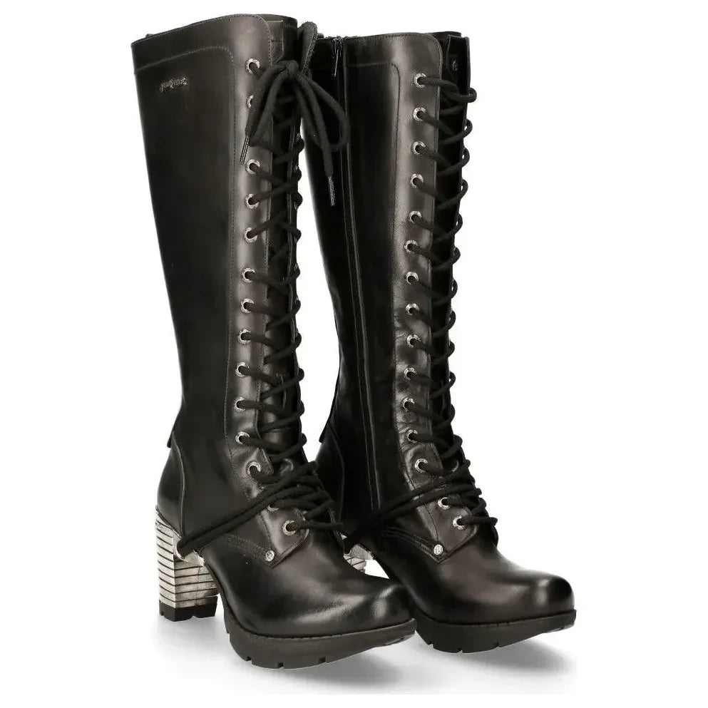 New Rock TR005-S1 Ladies Knee High Black High Heeled Boots