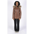 Womens Real Leather Parka Jacket 3/4 Fur Hood Zipped Brown Tan Grey Tailored Fit - Knighthood Store