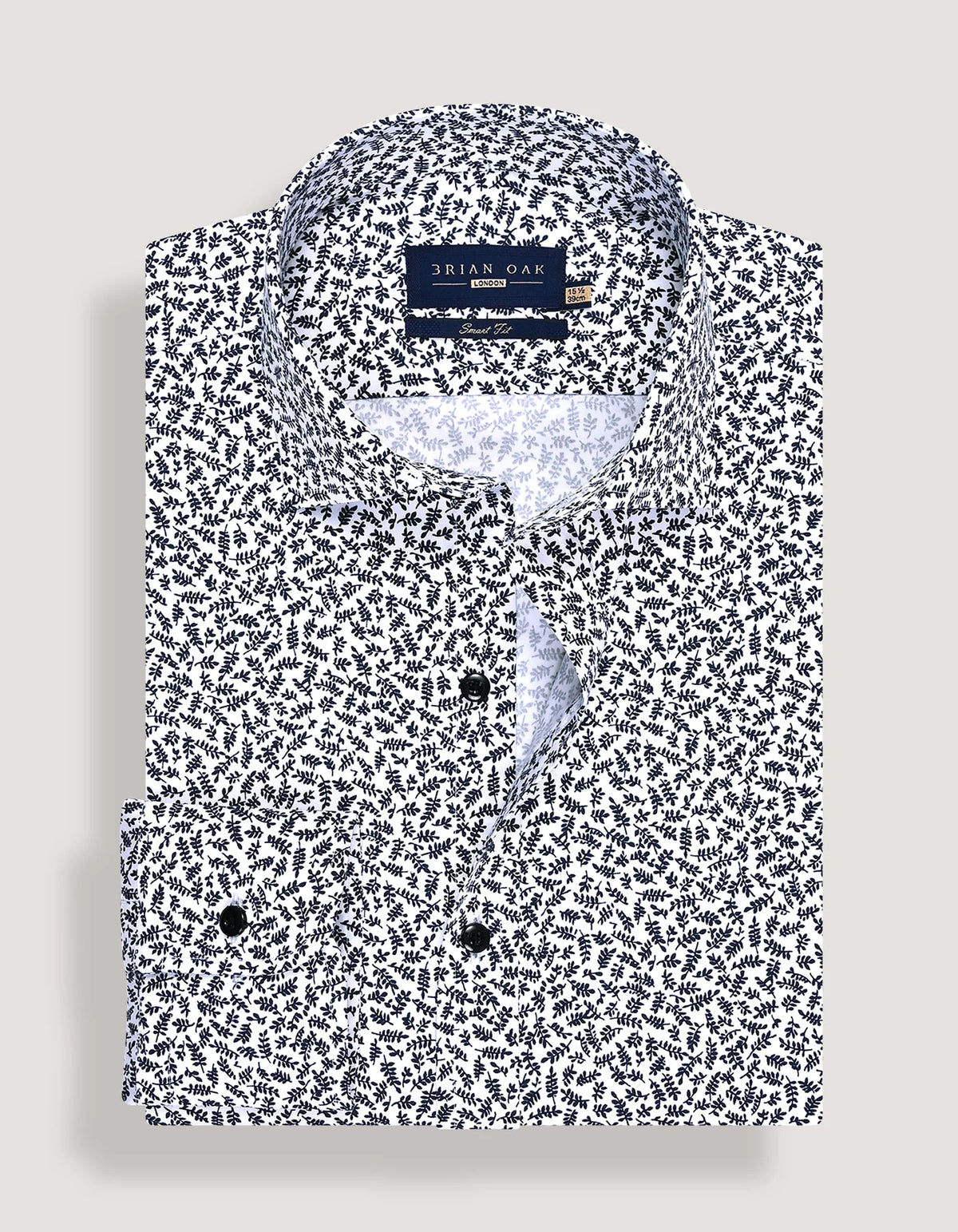 Men's White Formal Shirt with Monochrome Leaf Print