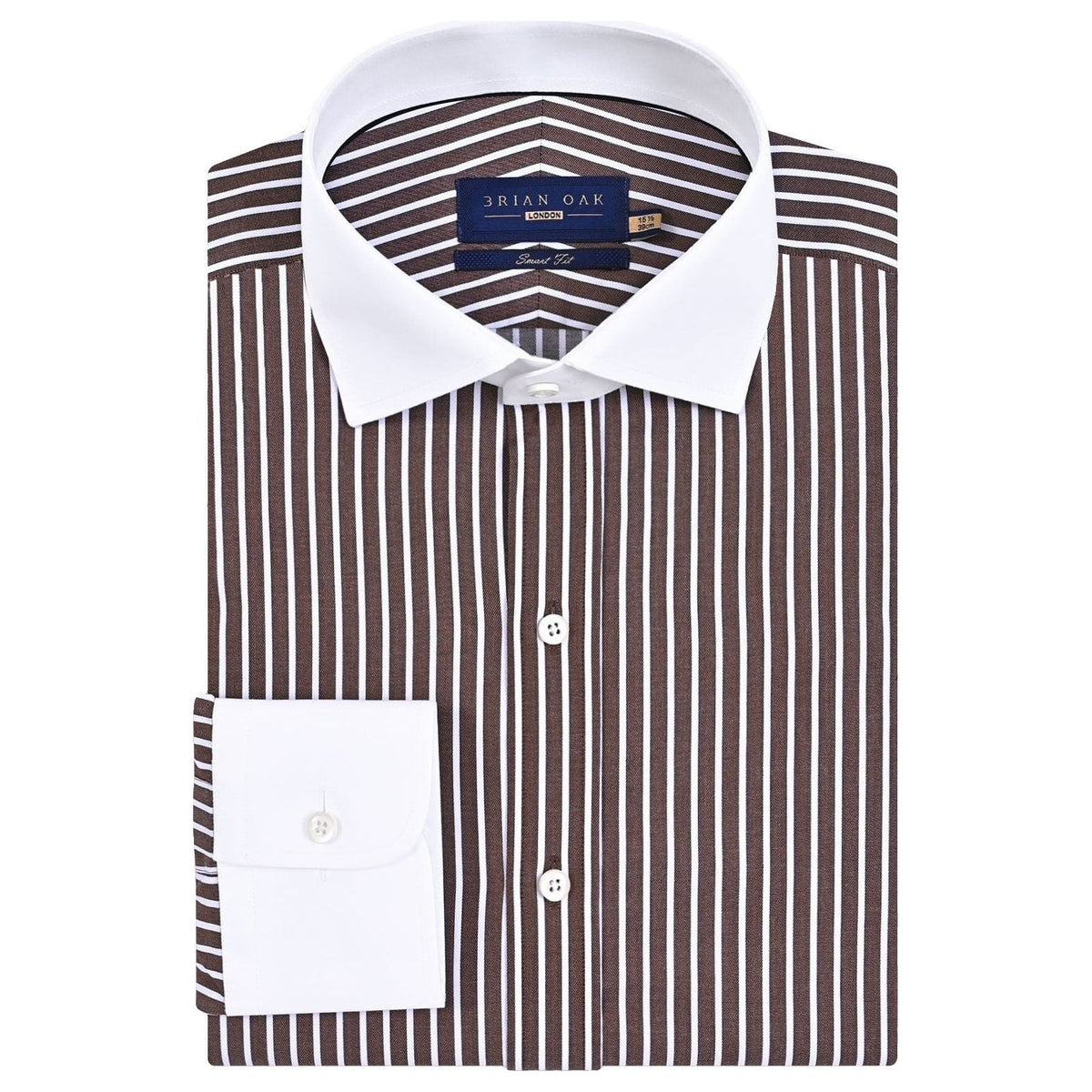 Men's Contrast Collar Striped Brown Formal Shirt