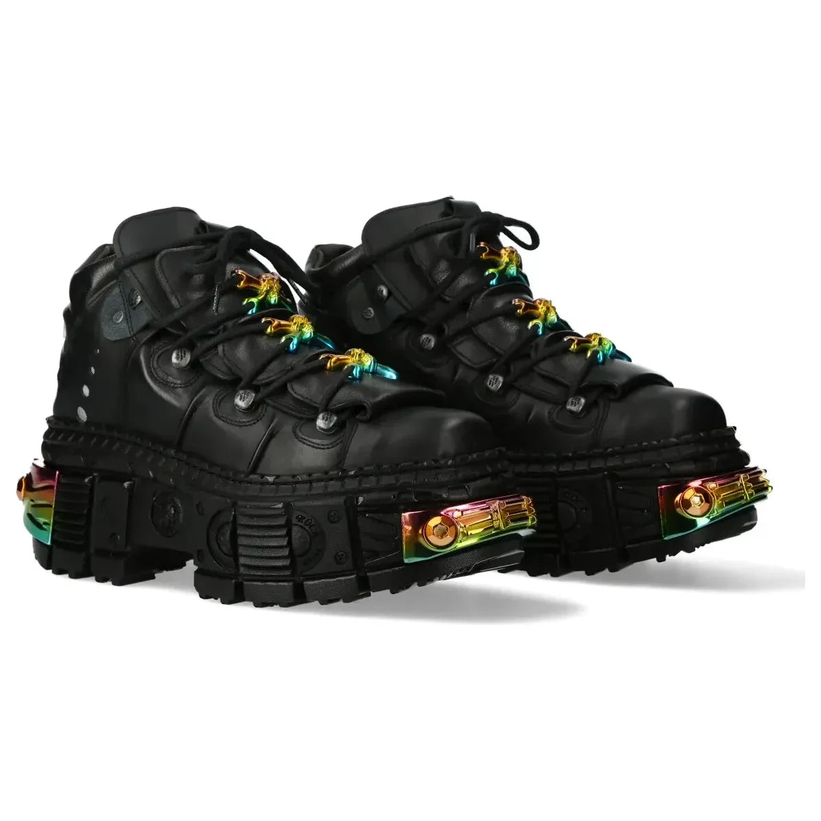Men's New Rock WALL106-S23 Boots Black Leather Platform Gothic