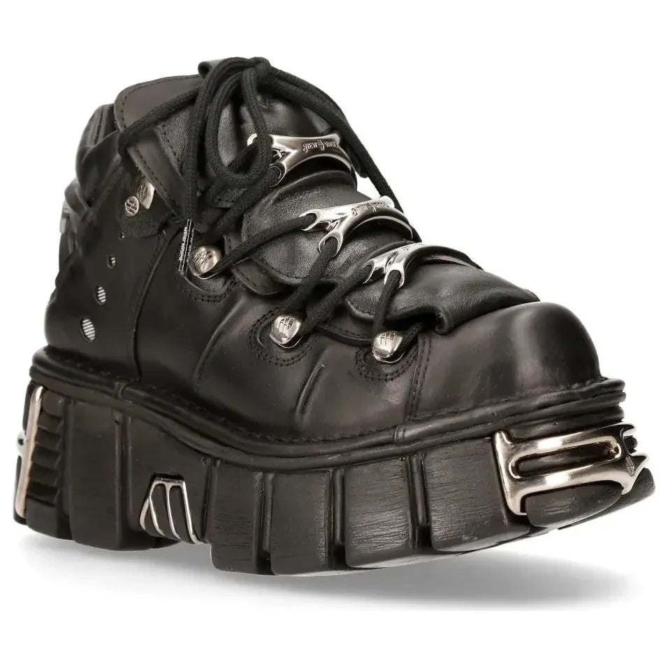 New Rock M106-s1 Unisex Metallic Black Leather Gothic Boots