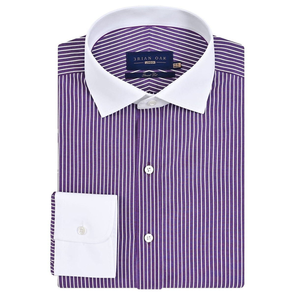 Brian Oak Contrast Collar Striped Dark Purple Formal Shirt for Men