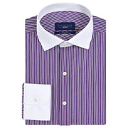 Brian Oak Contrast Collar Striped Dark Purple Formal Shirt for Men