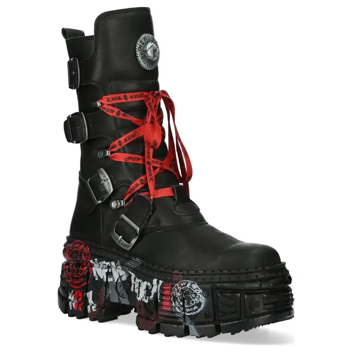 Men's New Rock WALL028B-C1 Boots Black Leather Platform Gothic