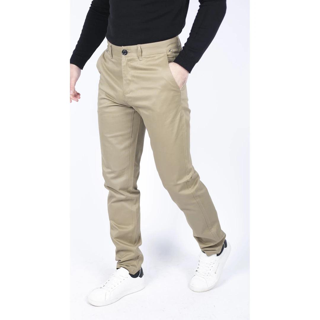 Mens Regular Chino Jeans Trousers Stretch Classic Smart Casual Tailored Fit - Knighthood Store