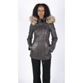 Womens Real Leather Parka Jacket 3/4 Fur Hood Zipped Brown Tan Grey Tailored Fit - Knighthood Store